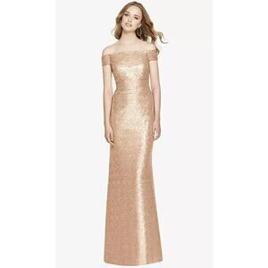 NEW! Dessy Collection Size 14 Mermaid Maxi Sequin Dress Rose Gold $285 MSRP J2-1